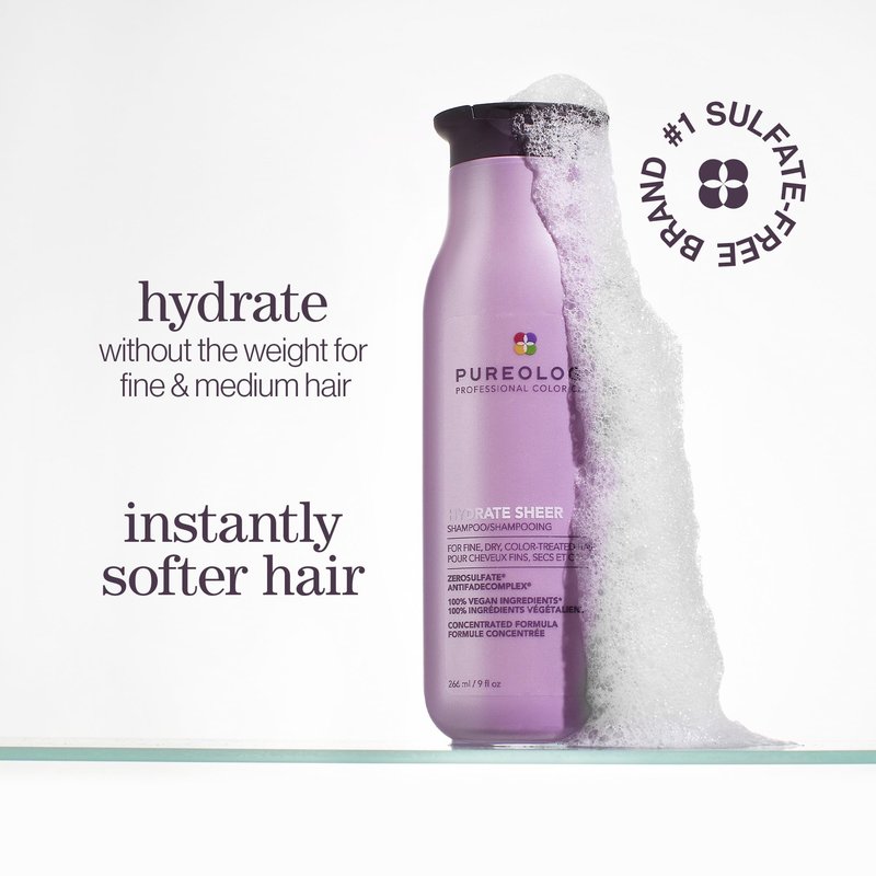 Pureology Hydrate Sheer Shampoo - Lightweight, Moisturizing Shampoo For Fine, Dry, Color Treated Hair, Sulfate-Free & Vegan, 1.7 Fl Oz
