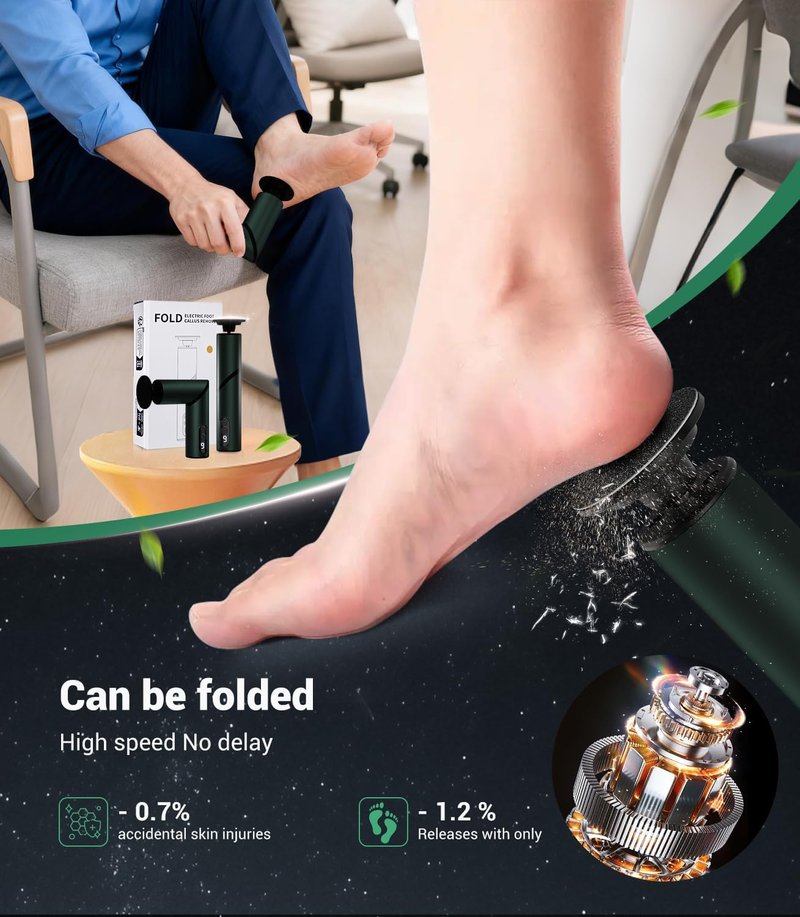 Electric Callus Remover - 5-in-1 Rechargeable Foot File Kit | Portable & Foldable with 10 & 40 Grit Pads, Gunmetal Gray