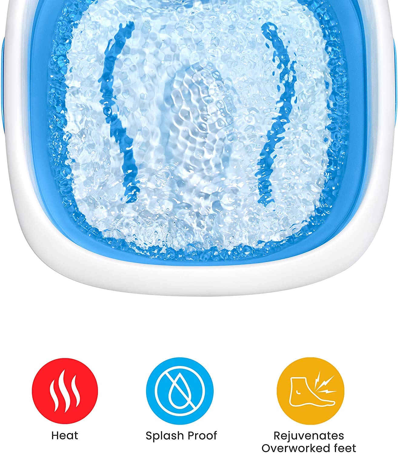 HoMedics Compact Pro Spa Collapsible Footbath with Heat Maintenance, Vibration Massage, ACU-Node Surface, Improves Circulation, Soothe Tired Muscles, Tub for Easy Storage, Blue and White