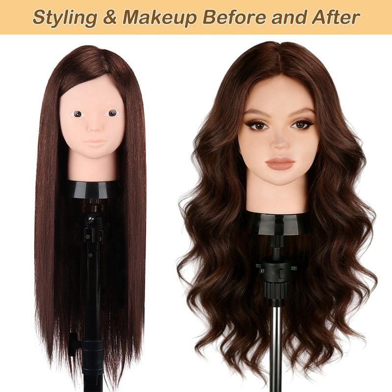 Mannequin Head Human Hair, Beauty Star Doll Head for Practice Hair Styling, 80% Real Hair Cosmetology Makeup Hairdressing Training Manicanequin Head with Clamp Stand + DIY Braiding Set