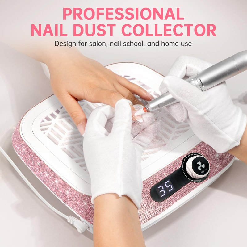 CHRISTINE SHELLY Nail Dust Collector, Professional Dust Collector Nail Tech, 3500 RPM Vacuum Fan Vent Dust Collector Extractor Dust Suction Machine for Acrylic Nails Polishing (Pink Diamond)
