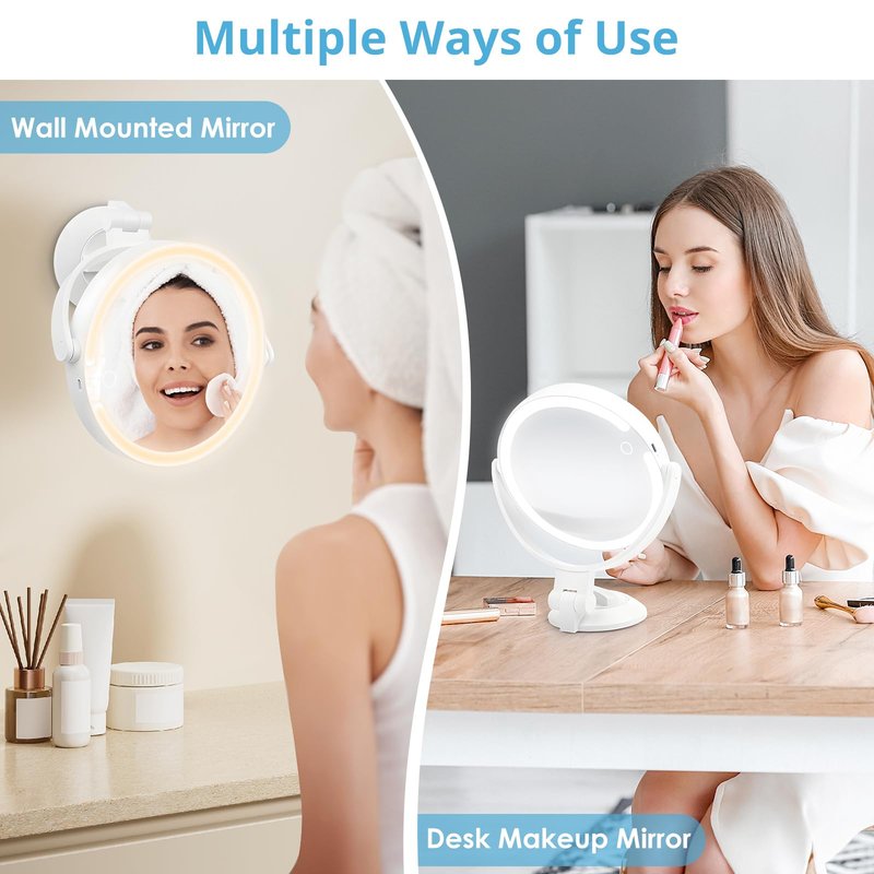 Fabuday Wall Mounted Magnifying Makeup Mirror with Lights - 1x/30x Double Sided Lighted Magnification Mirror with Suction Cup, Rechargeable Mirrors with Extended Arm, 3 Color LED Lighting, 7 Inch