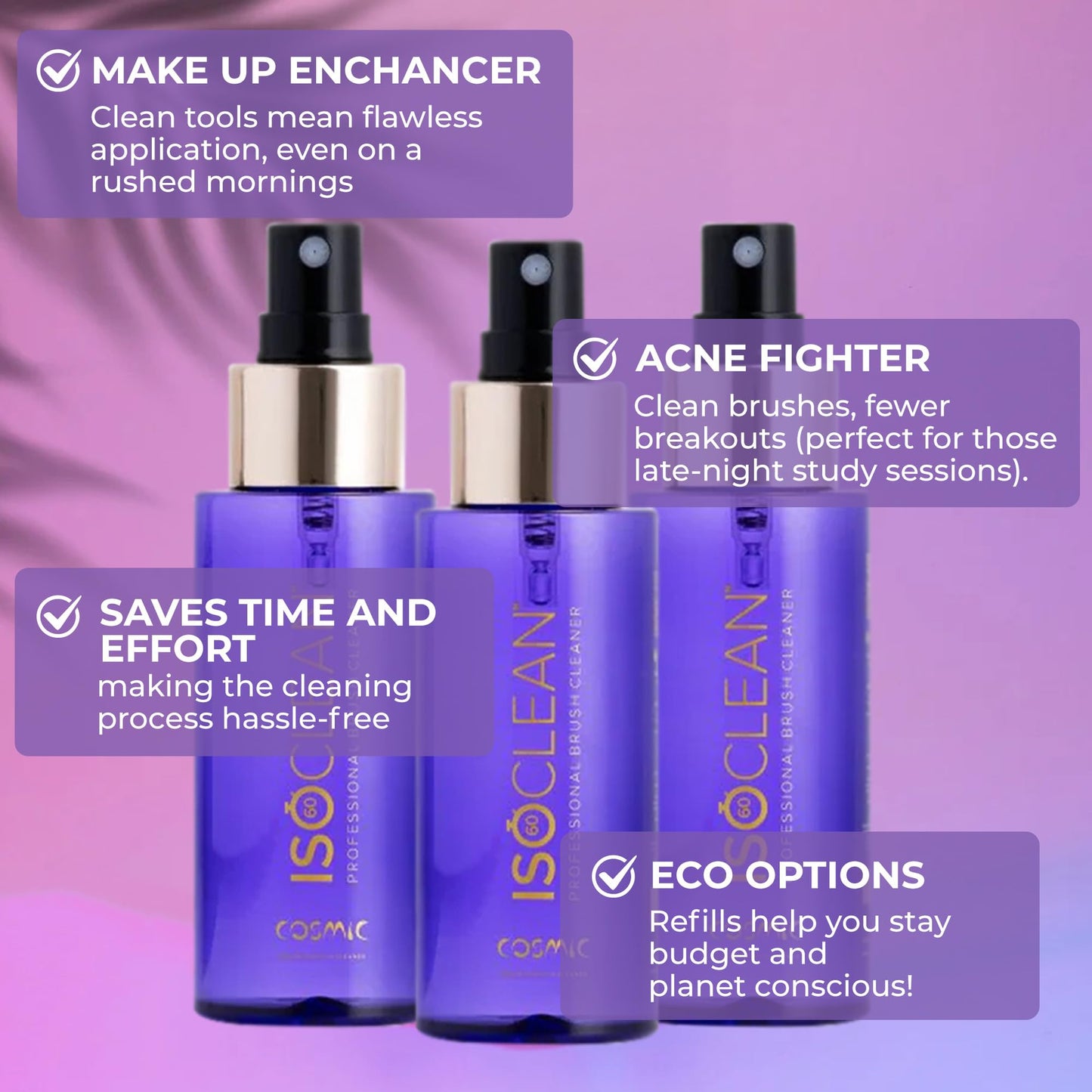 ISOCLEAN Makeup Brush Cleaner – Gentle Daily Use Solution, Reduces Product Buildup, Improves Application, Easy Clean Brush Cleaning Solution & Sponge Cleaner - Spray Top, Cosmic Fragrance 3 fl oz