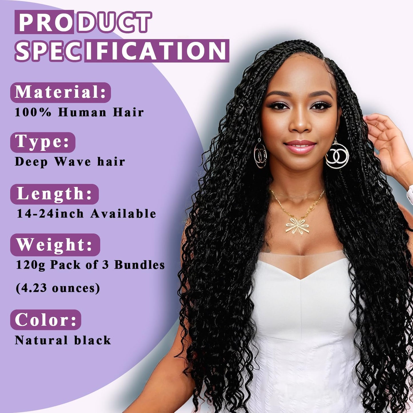 Afihond Human Braiding Hair for Boho Braids 120g Deep Water Wave Bulk Human Hair for Braiding No Weft 12A Wet and Wavy Curly Human Hair Extensions 3 Bundles/Pack Natural Color 18 Inch