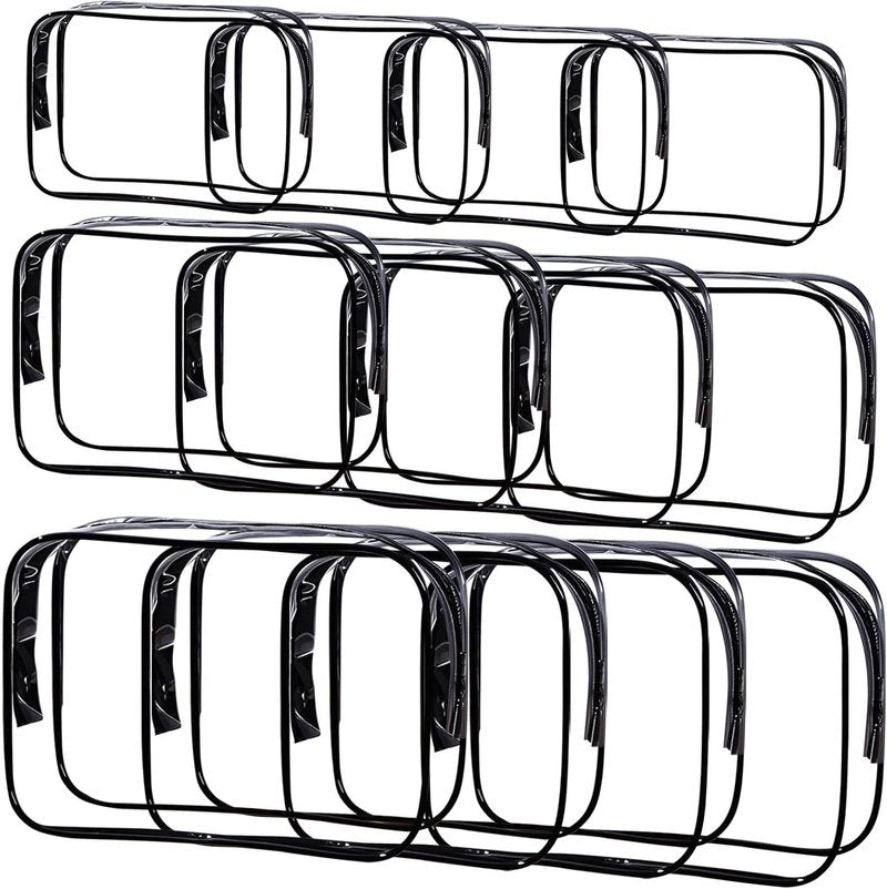 Clear Makeup Bags - TSA Approved Toiletry Travel Pouch - Waterproof PVC Cosmetic Organizer | 12 Pieces