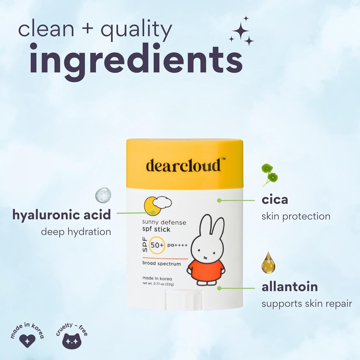 Miffy Sunny Defense Sun Stick SPF 50+ | Korean Sunscreen for Face - Travel Size (.77 oz)
