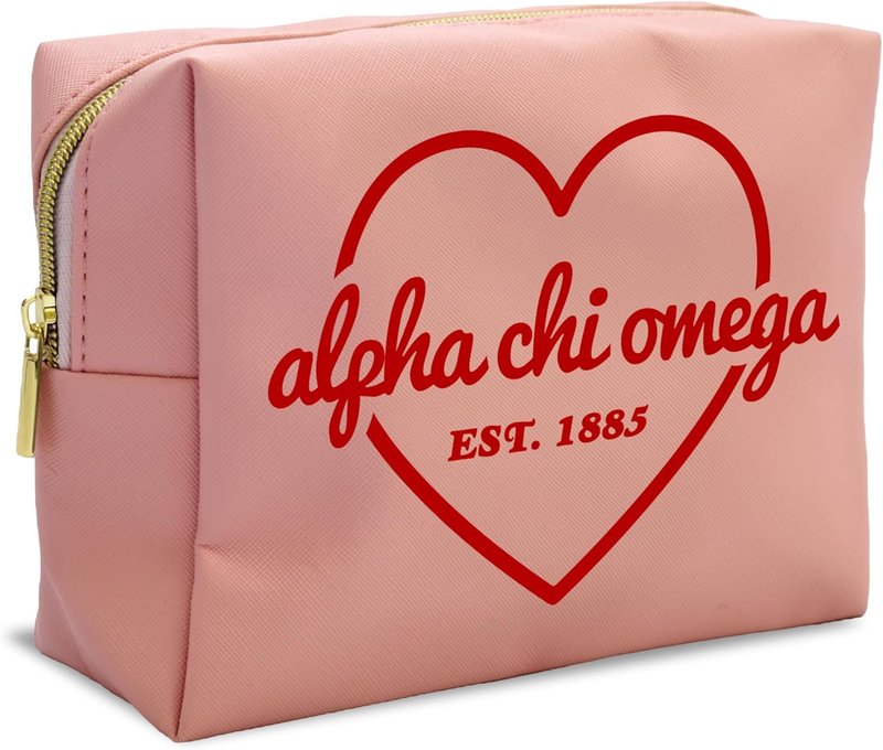 Alpha Chi Omega Makeup Bag - Multi-Purpose Water-Resistant PU Leather Travel Organizer | Ideal Sorority Gifts for Women