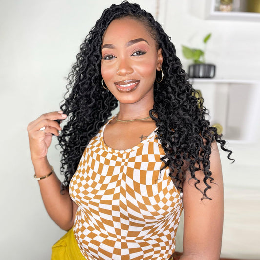 Fulcrum Goddess Locs Crochet Hair 18 Inch, 8 Packs New Faux Locs Crochet Hair for Black Women, Crochet locs with Curly Ends (18Inch (Pack of 8), 1B#)