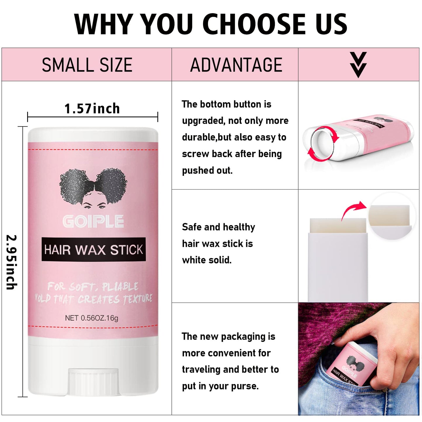 Goiple Wax Stick for Hair, Hair Pomade Stick, Long-Lasting Styling Wax Stick Hair