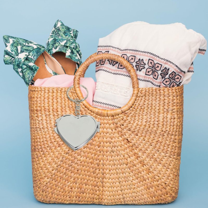 Balacoo 20 Pcs Sublimation Blank Pocket Makeup Mirrors: Folding Heart Shaped Mirror Keychain - Double Sided for Travel, Handbag, Purse - 1.77 × 1.38 Inch