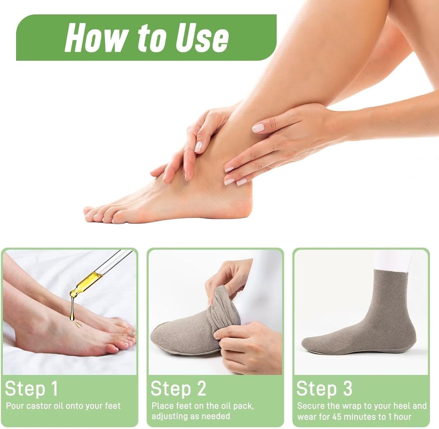 Castor Oil Pack Wraps for Feet - Organic Cotton, Reusable Mid-Crew Socks | Khaki, 2 Pack