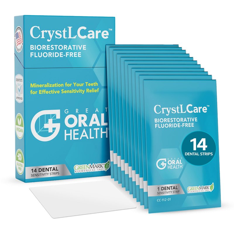 CrystLCare Tooth Sensitivity Treatment for Adults & Kids: Builds Relief with Use Targeted Sensitive Teeth Dental Strips for Nano Hydroxyapatite Enamel Remineralization & Tooth Enamel Repair (14 Count)