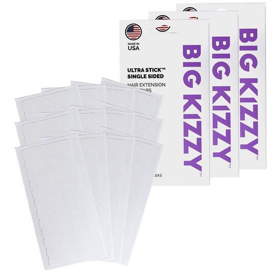 Big Kizzy Single Sided Ultra Stick Replacement Tape for Hair Extensions - 6-8+ Weeks of Wear - Strong Hold and Residue Free One Sided Tape for Extensions - 144 Tabs