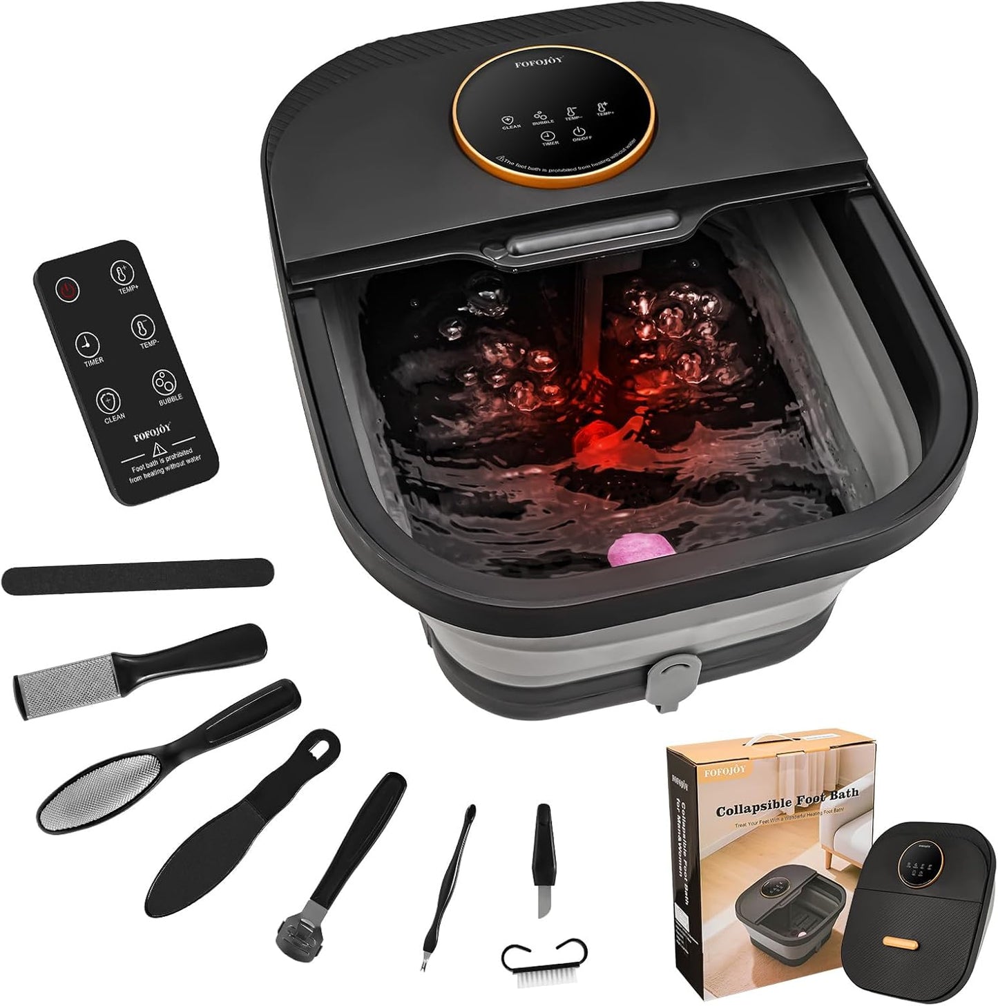 Foot Spa Bath Massager - Heated Bubble Massage with Remote Control | Touchscreen & Pumice Stone for Ultimate Relaxation