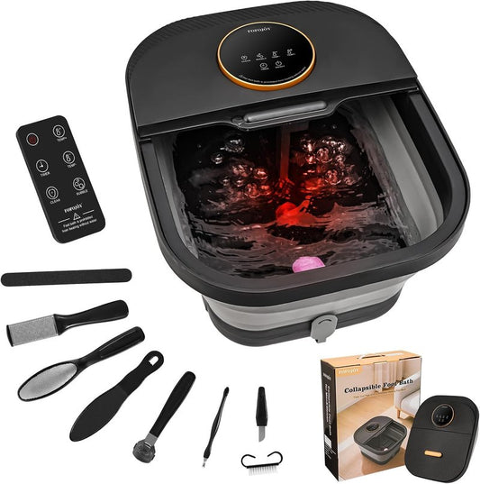 Foot Spa Bath Massager - Heated Bubble Massage with Remote Control | Touchscreen & Pumice Stone for Ultimate Relaxation