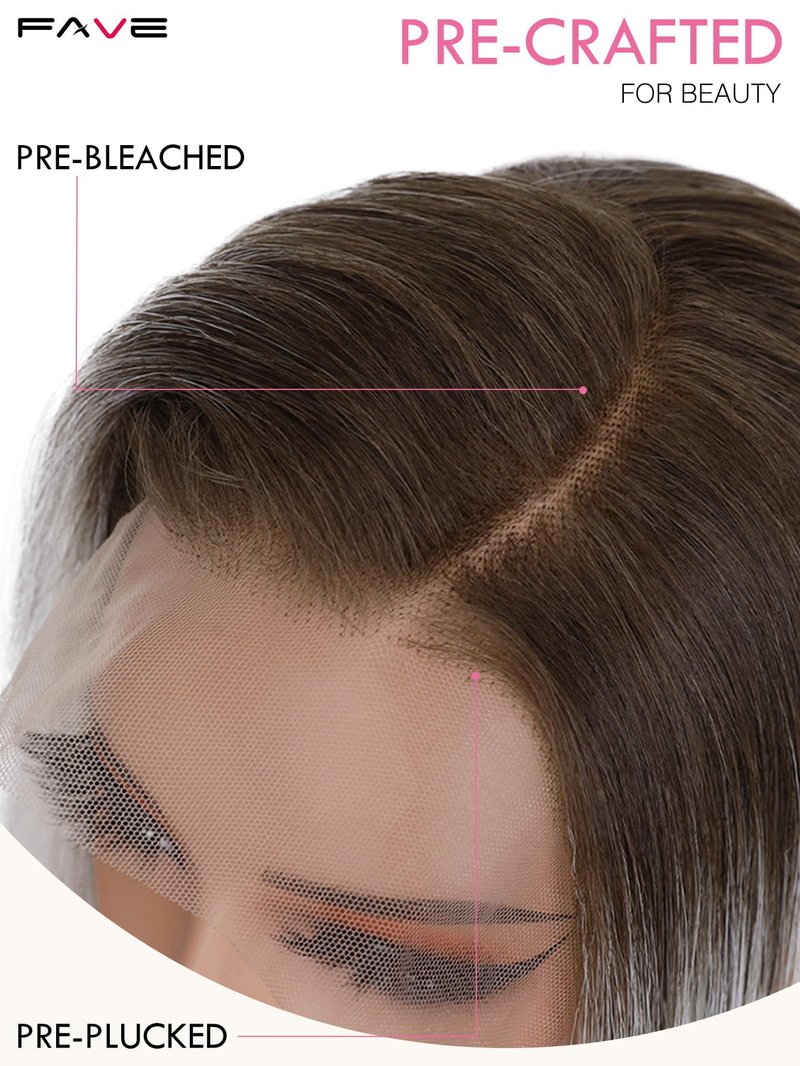 FAVE 13x4 HD Lace Front Wig 28" Ombre Wig Ash Blonde with Brown Wig Long Straight Synthetic Hair Pre-Plucked Hairline Heat-Resistant Glueless Lace Front Wigs for Women