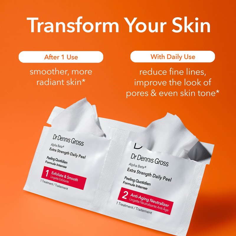 Dr. Dennis Gross Alpha Beta Extra Strength Daily Peel – 2-Step Exfoliating Pads for Enhanced Anti-Aging, Smoother Skin, and Radiant Complexion