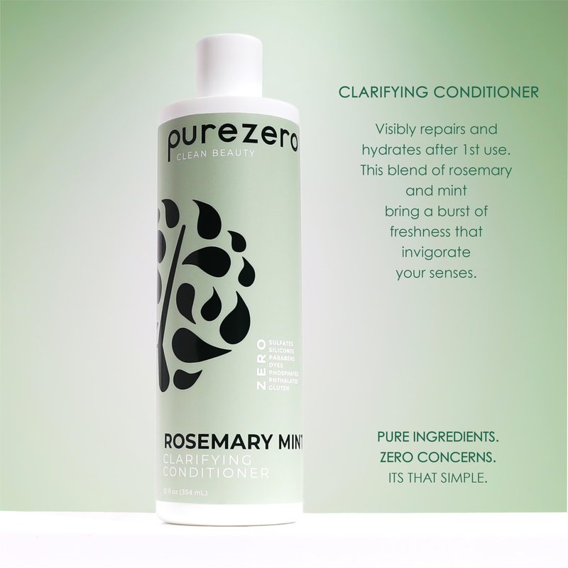 Purezero Rosemary Mint Clarifying Silicone Free Shampoo & Conditioner Set – Vegan Duo for Balanced Scalp, Build-Up Removal & Fresh Minty Finish – Sulfate-Free, Paraben-Free, Cruelty-Free, 2×12 oz
