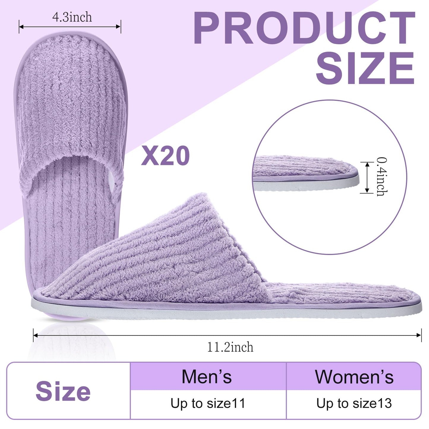 Panitay 20 Pairs Reusable Spa Slippers for Guests Washable House Slippers with Triple Layer Coral Fleece for Home Indoor Hotel Travel, Closed Toe (Purple)