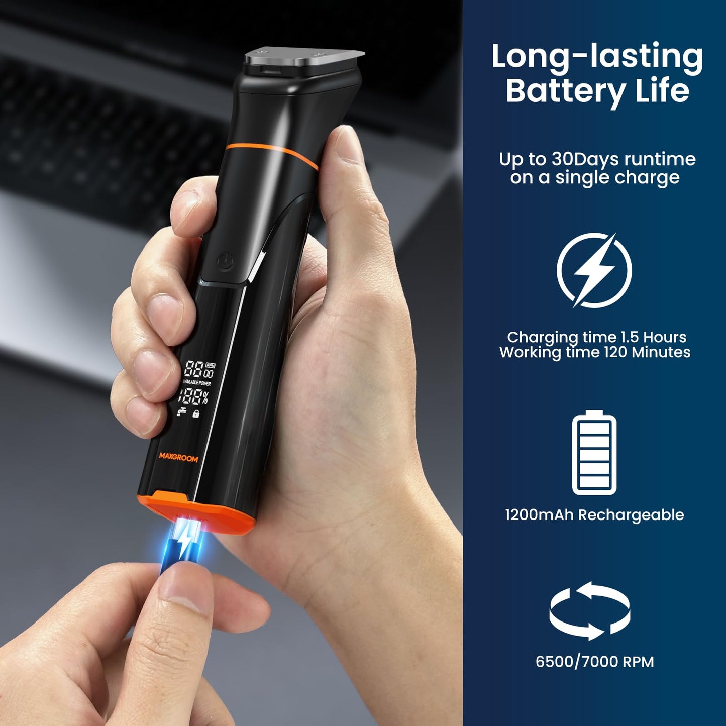 MAXGROOM 6 in 1 Beard Trimmer for Men, Waterproof Cordless Electric Razor Shaver, Men's Grooming Kit for Mustache, Hair, Face, Nose and Body, USB Recharge Dock - Black