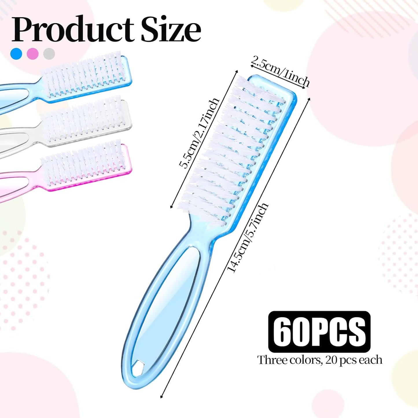 Nail Scrubber Brush Set - 60 PCS Fingernail & Toenail Cleaning Brushes | Ergonomic Handle, 3 Colors