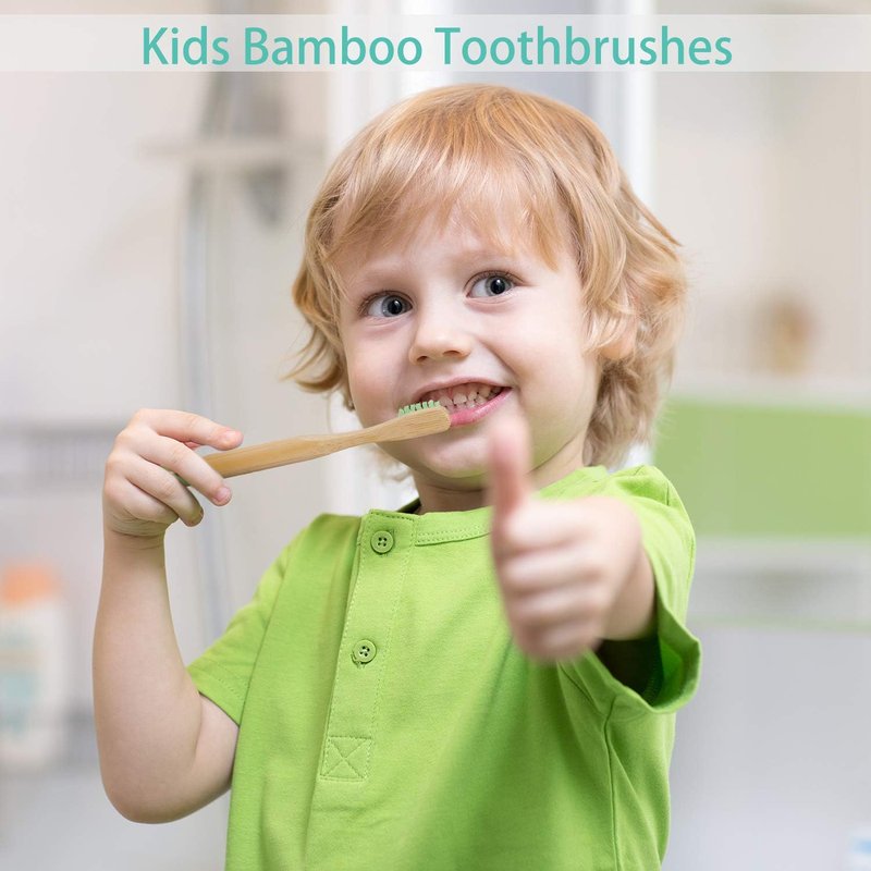 Kids Bamboo Toothbrush Set - 10 Natural Soft Bristle Wooden Brushes for Toddlers & Adults | BPA-Free, Eco-Friendly Travel Size