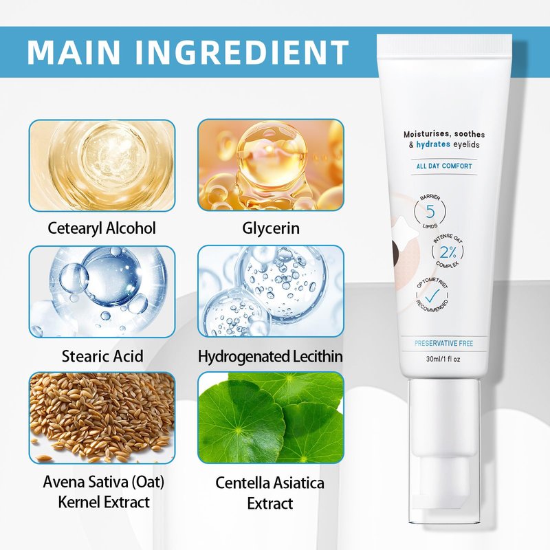 LUIMOLL Restore Eyelid Cream, 3% Oat Extract & Ceramide Complex, Soothing Hydration & Barrier Support for Dry, Itchy, Red, Sensitive, or Flaky Skin Around the Eyes for All-Day Use, 1oz