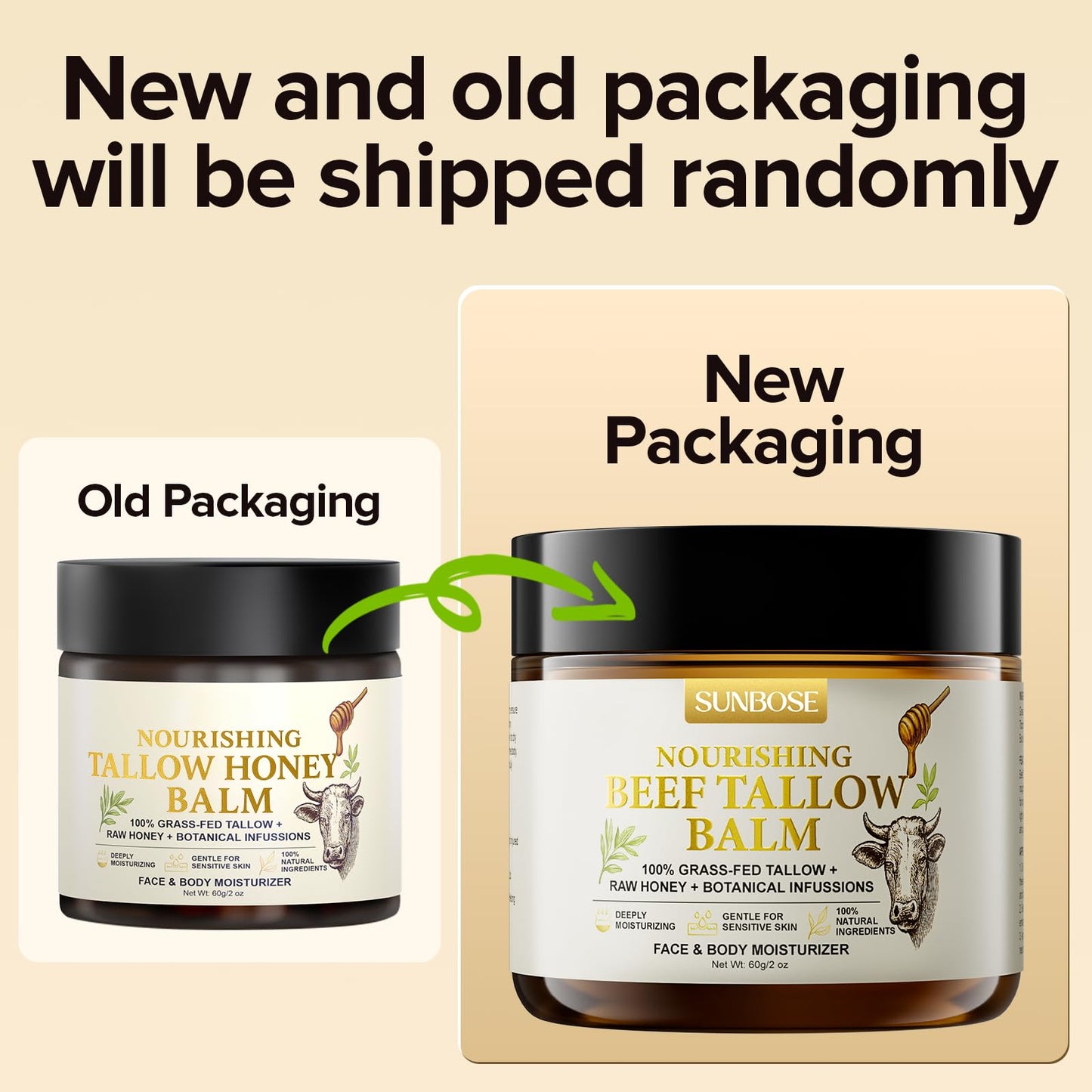 Sunbose Beef Tallow Balm for Skin: Grass-Fed With Honey & Beeswax - Non-Greasy Moisturizing - For Sensitive Moms with Babies in Daily Moisturizer - Skin Care for Dry Skin - Light Scent - 2oz