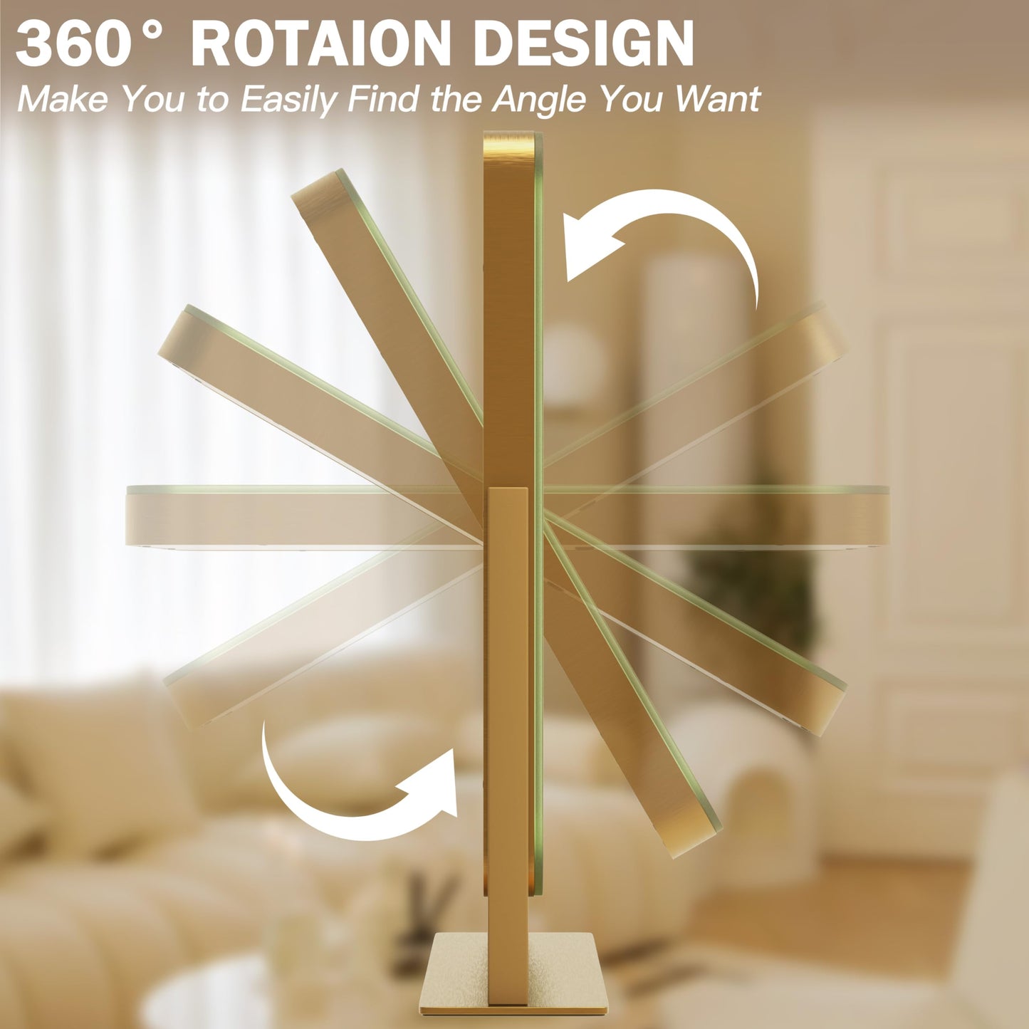 ROLOVE Lighted Makeup Mirror with 3-Color Dimmable Lighting, with Removable 10x Magnifier, Smart Touch Control, 360° Rotation, 15" x 13" Hollywood Vanity Mirror for Tabletop Desk (Gold)
