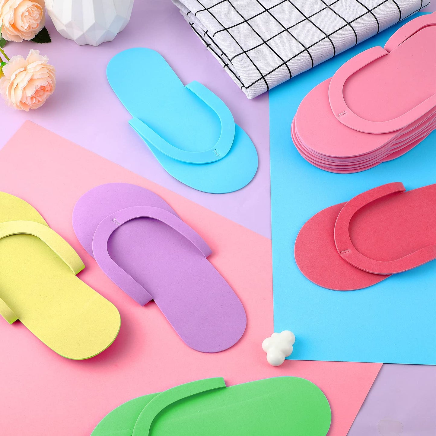Geyoga 48 Pairs Disposable Pedicure Slippers Foam Disposable Spa Flip Flops Pedicure Shoes for Women Salon Nail Spa (Colorful)