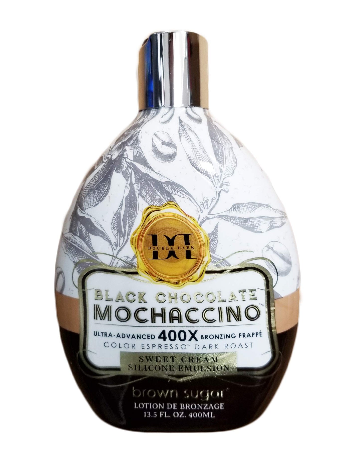 Brown Sugar Black Chocolate Double Dark Mochaccino 400X Bronzer – Ultra-Rich Tanning Lotion with Skin Softeners & Color Enhancers, 13.5 oz Bottle