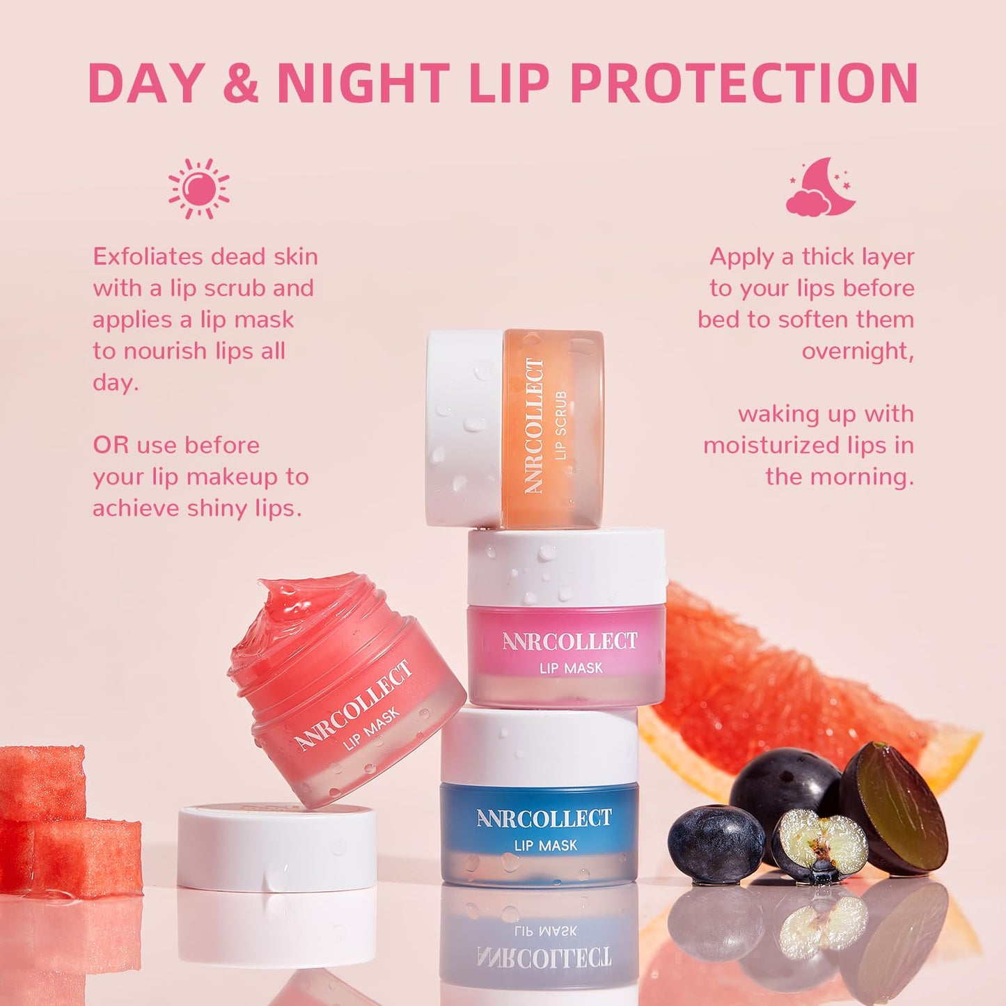 ANRCOLLECT 4-Pack Lip Scrub and Lip Mask Set