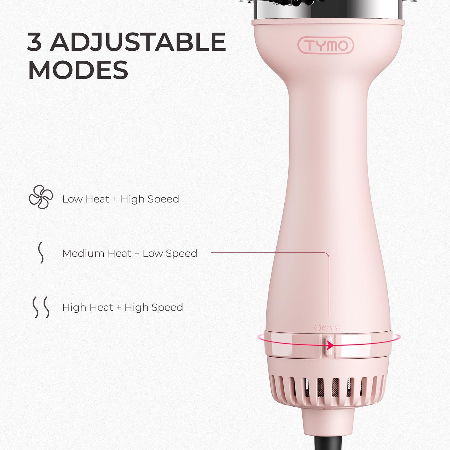 TYMO Hair Dryer Brush Blow Dryer Brush in One, 4 in 1 Ionic Hairdryer and Styler Volumizer with Oval Titanium Barrel, Hot Air Straightener for Smooth Frizz-Free Blowout, Pink, 2.85 Inch