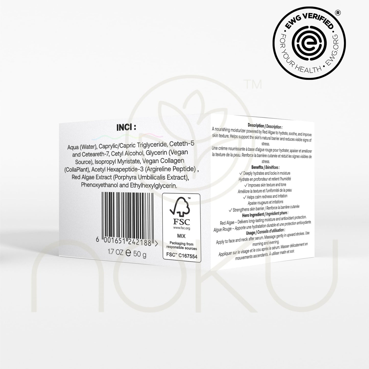 Noku Marine Cream – EWG VERIFIED UltraHydrating Anti-Aging Moisturizer for Men & Women with Red Algae, Vegan Collagen & Argireline Peptides | 50 ml | Vegan, Cruelty-Free, Award-Winning Formula