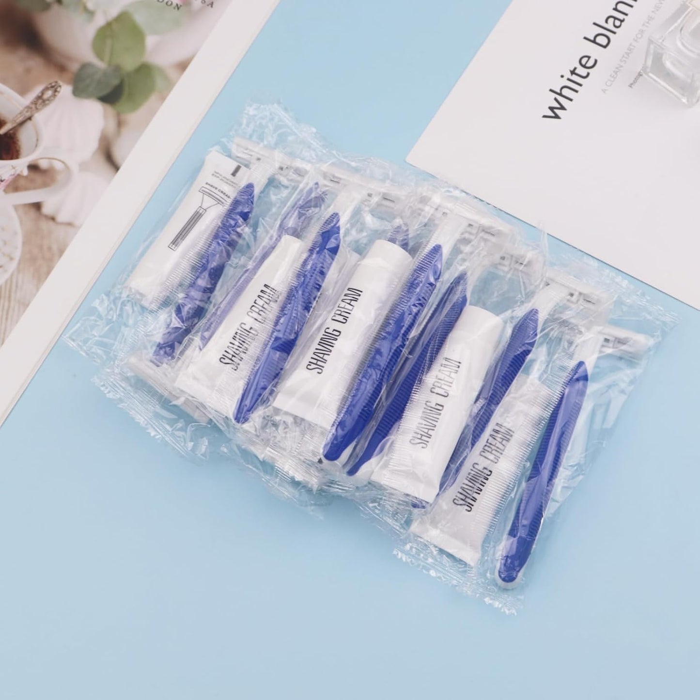 Disposable Razors - Bulk Pack of 60 Individual Wrapped Twin Blade Shaving Razors | Includes 10g Shaving Cream