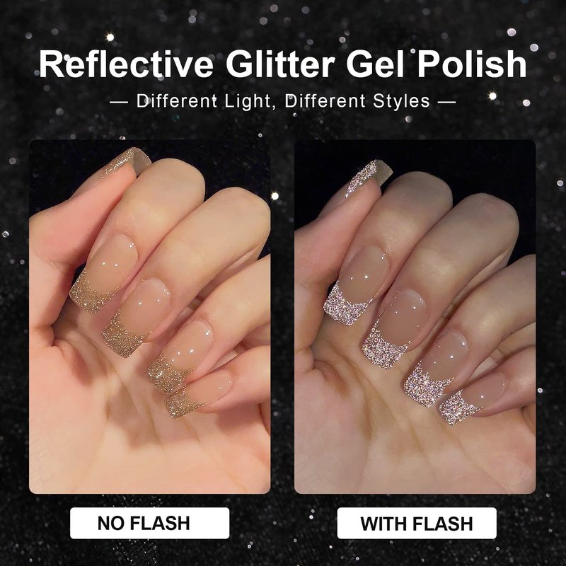 GAOY Reflective Glitter Gel Nail Polish Set, 6 Colors Including Red Brown Blue Holographic Glitter Gel Polish Kit UV LED Soak Off Sparkly Home DIY Manicure Nail Salon Shiny Varnish