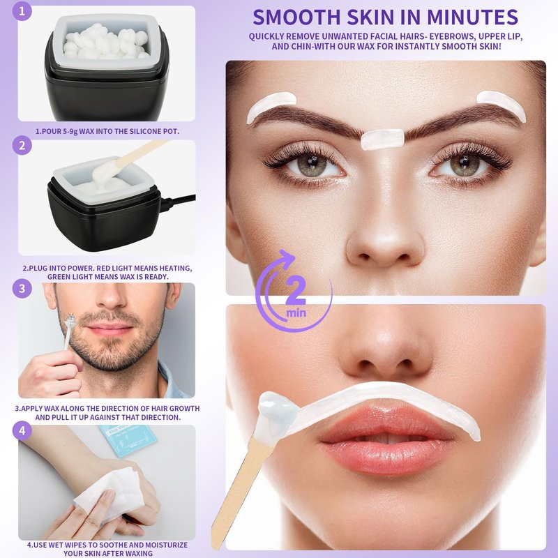 Double Wax Warmer For Hair Removal, Waxing Kit For Women & Men, Hard Wax Kit Wax Machine For Hair Removal Dual Wax Pot Warmer Professional Adjustable Temp Waxing Kit For Full Body, Facial, Home, Salon