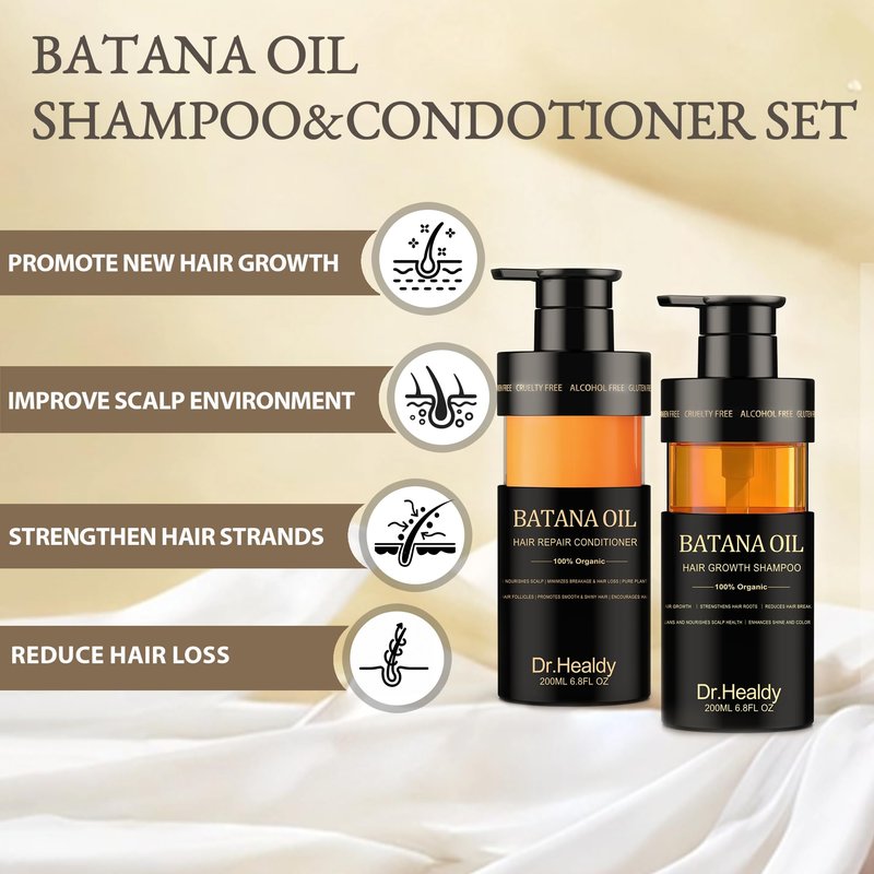 Dr. Healdy Batana Oil Shampoo and Conditioner Set - for Hair Growth,Thickening & Hydration,Sulfate Free - Fights Hair Loss & Clarifies Scalp - for Men & Women (6.8 Fl Oz×2)