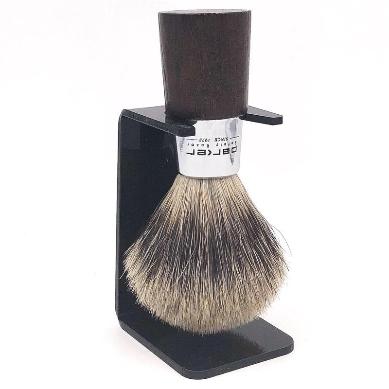 Parker 3-Band Pure Badger Shaving Brush with Stand – Long Loft Bristles for Generating a Rich Lather, Ergonomic Walnut Handle with Chrome Accents, Handmade Wet Shaving Brush | Iconic Brand