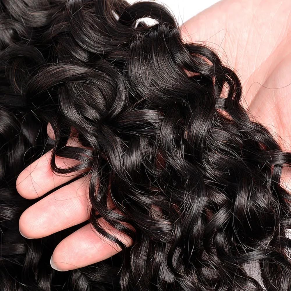 Water Wave Bundles Human Hair Wet And Wavy Human Hair Bundles Double Weft Natural Black Color 12 14 16 Inch Brazilian Virgin Remy Hair Extensions For Women 300G