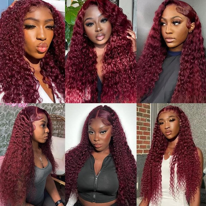 Curly Wave Human Hair Bundles - 16" 18" 20" Burgundy #99J | Unprocessed Virgin Hair Extensions for Women