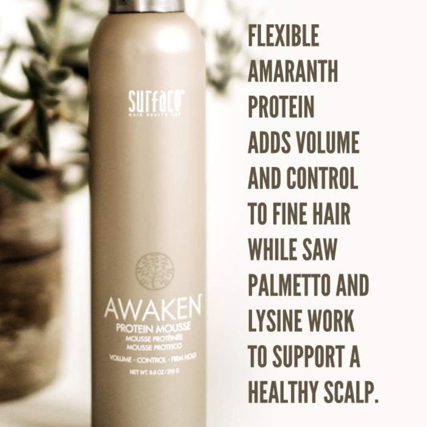 Surface Hair - Awaken Mousse: Color Safe, Volumizing, Firm Hold Hair Mousse to Thicken Hair, Sulfate-Free, Paraben-Free, 8.8 oz