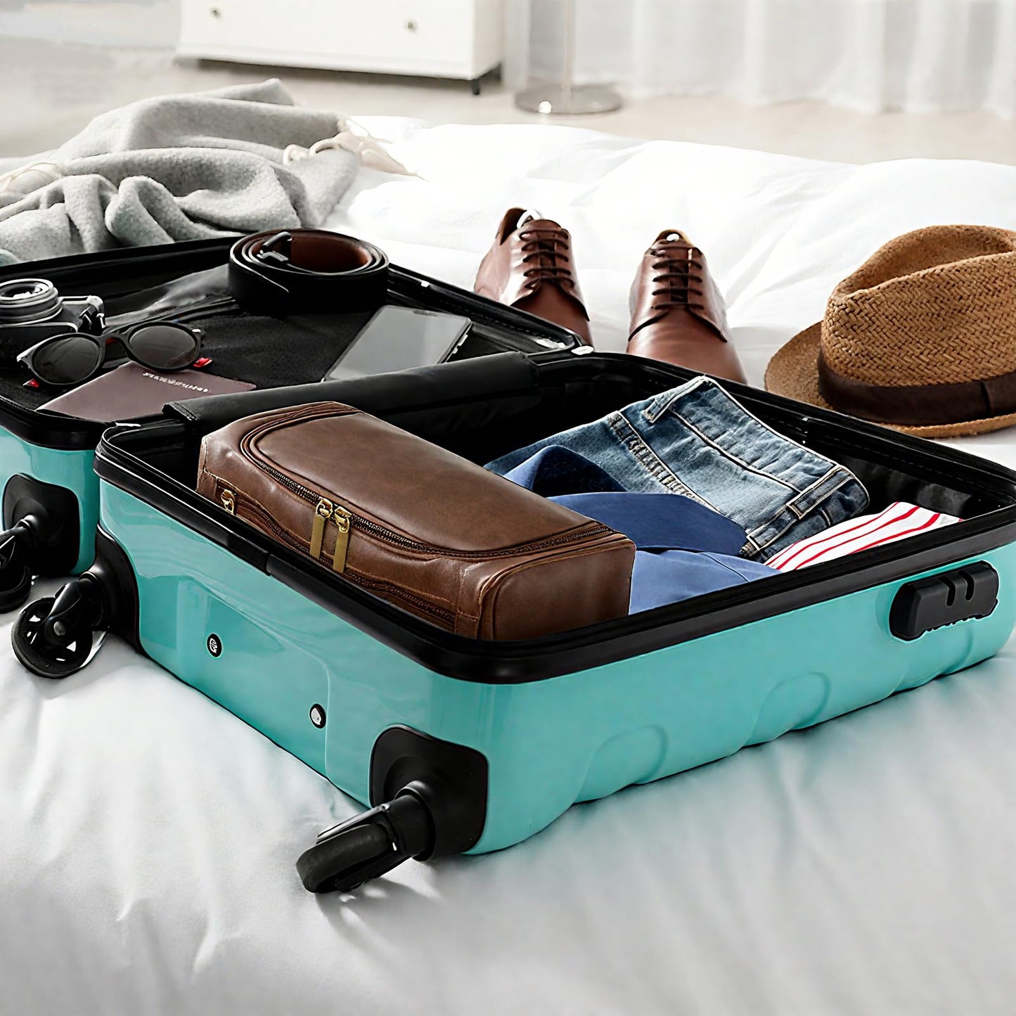 6 Pcs Mens Toiletry Bag Groomsmen Gift, Personalized Leather Toiletry Bags, Dark Brown Leather Travel Bag for Him, Shaving Kit, Groomsmen, Best Man, Wedding Gifts, Husband Boyfriend Father Grandpa
