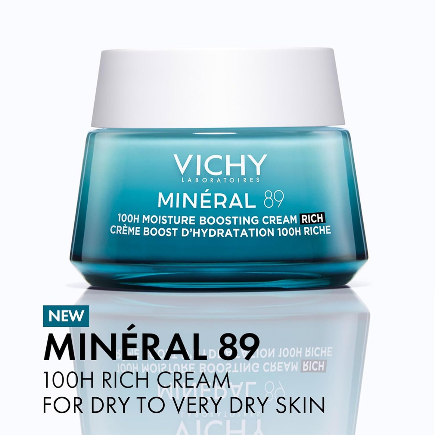 VICHY Mineral 89 Rich Cream - 100H Hydrating Face Moisturizer with Hyaluronic Acid & Niacinamide | Ideal for Dry Skin