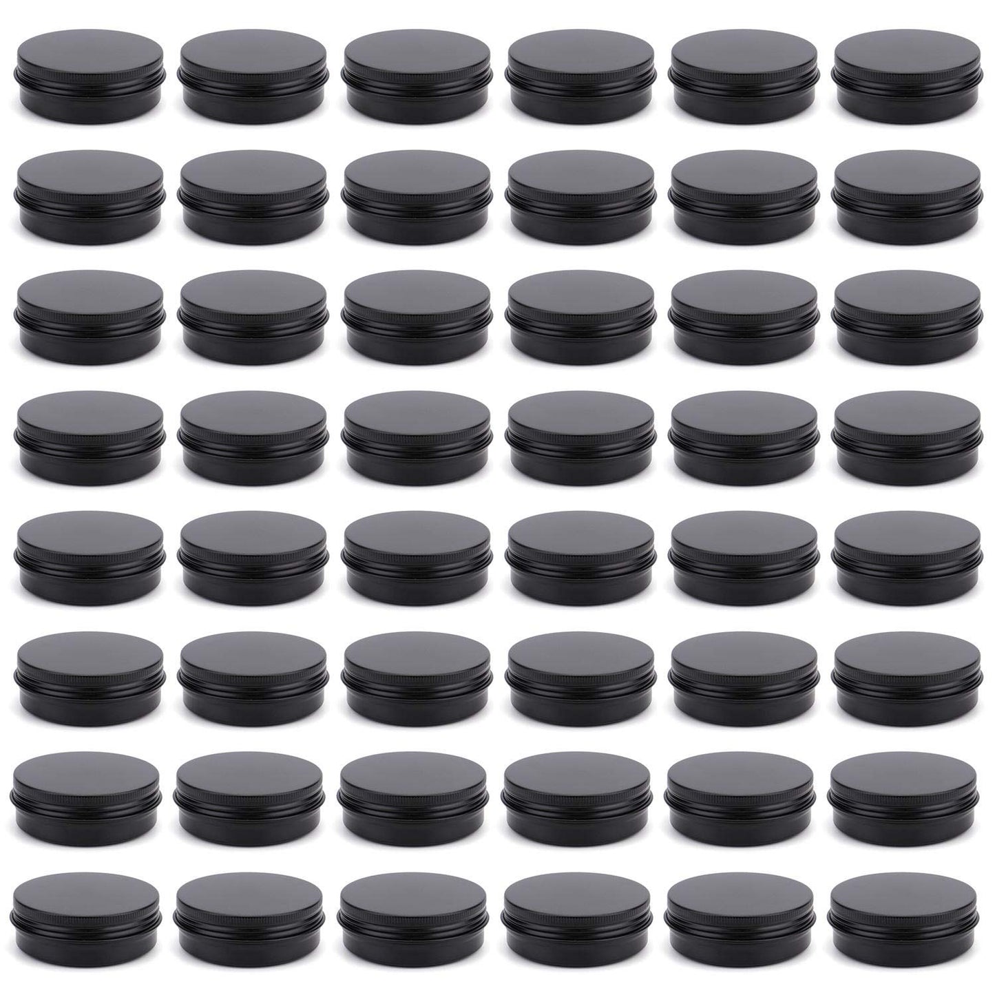 Foraineam 48 Pack 2 oz Round Lip Balm Tin Cans - Aluminum Cosmetic Sample Containers with Screw Lid - Matte Black Metal Empty Tins Storage Travel Tin Jars