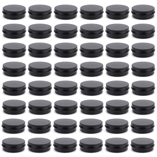 Foraineam 48 Pack 2 oz Round Lip Balm Tin Cans - Aluminum Cosmetic Sample Containers with Screw Lid - Matte Black Metal Empty Tins Storage Travel Tin Jars