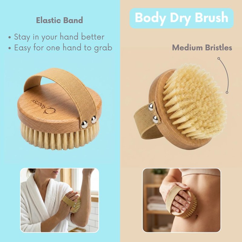 4pcs Dry Brushing Body Brush Set for Lymphatic Drainage-Natural Bristle Dry Skin Brush +Facial Dry Brush for Face+Dry Skin Exfoliating Scrubber+Wood Therapy Massage Tool. Gua Sha, Anti-Cellulite.