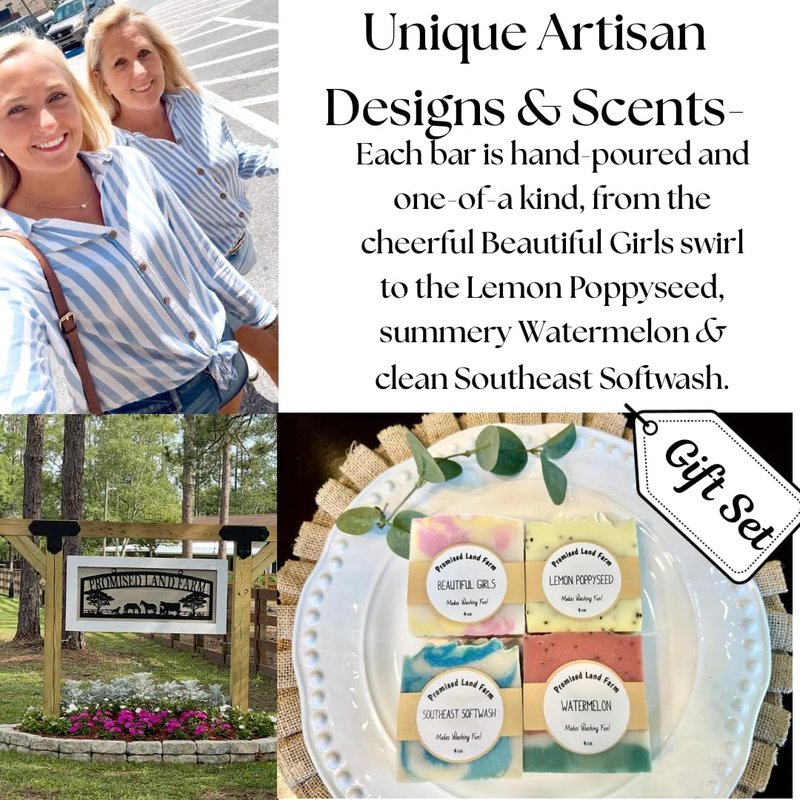 Promised Land Farm Grass-Fed Tallow Soap Bar 4 Pack | Handmade Natural Soap | Cherry Almond, Lemon Poppyseed, Mahogany Teak, Watermelon | Moisturizing Farm Soap For Face & Body | Cold Process