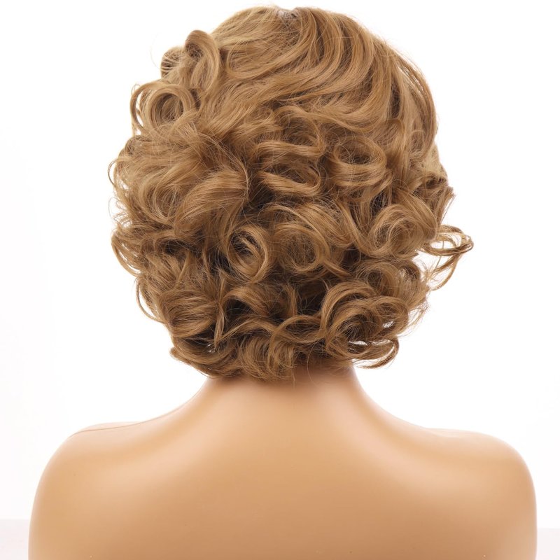 BERON Light Brown Wigs Women Girls Short Curly Bob Wig Side Part Synthetic Hair Wig Halloween Costume for Cosplay Party or Daily Use