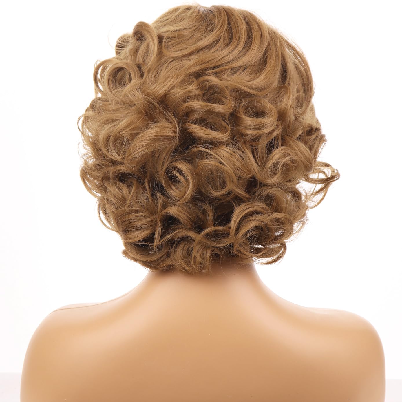 BERON Light Brown Wigs Women Girls Short Curly Bob Wig Side Part Synthetic Hair Wig Halloween Costume for Cosplay Party or Daily Use